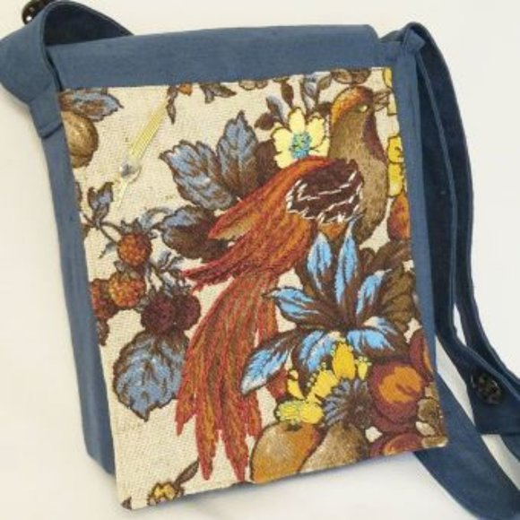 Messenger Bag Adjustable Embroidered Bird Vintage Fabric - Picture 11 of 11
